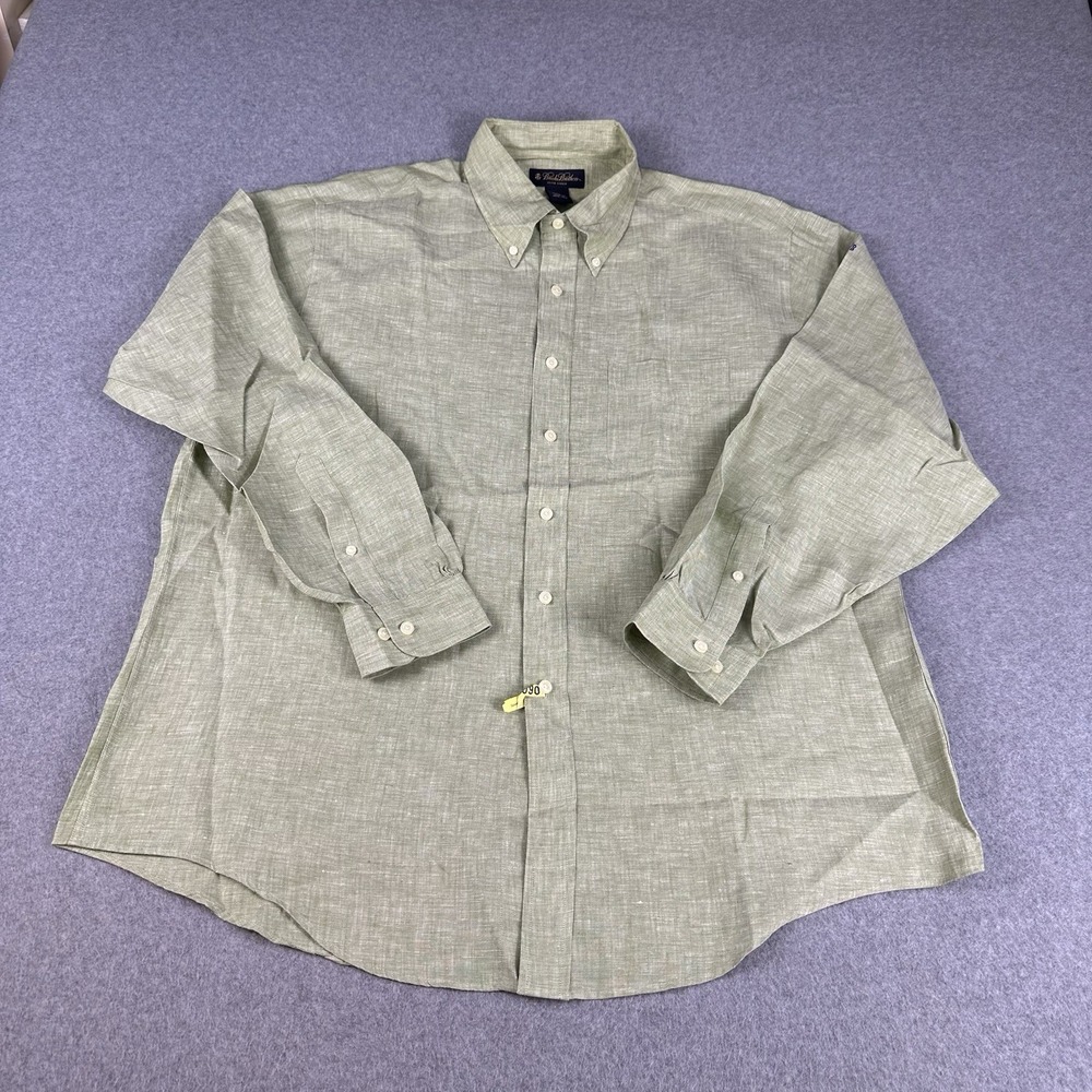 Vintage Brooks Brothers Irish Linen XL Green Button Down Shirt Hong Kong NOTE
